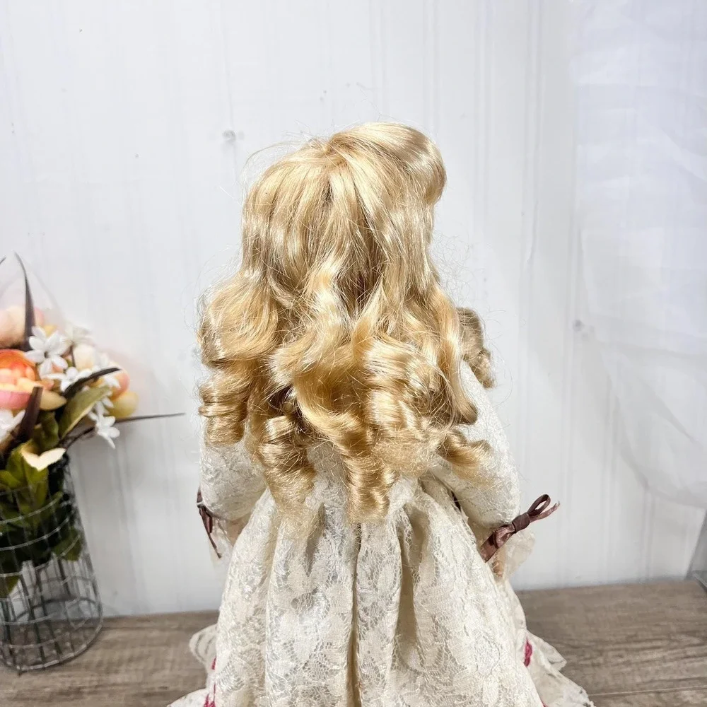 Vintage Porcelain‎ Doll, Painted Face Collectible Doll in Lace Dress